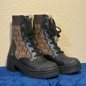 Michael Kora Brea Leather & Logo Jacquard Combat Boots